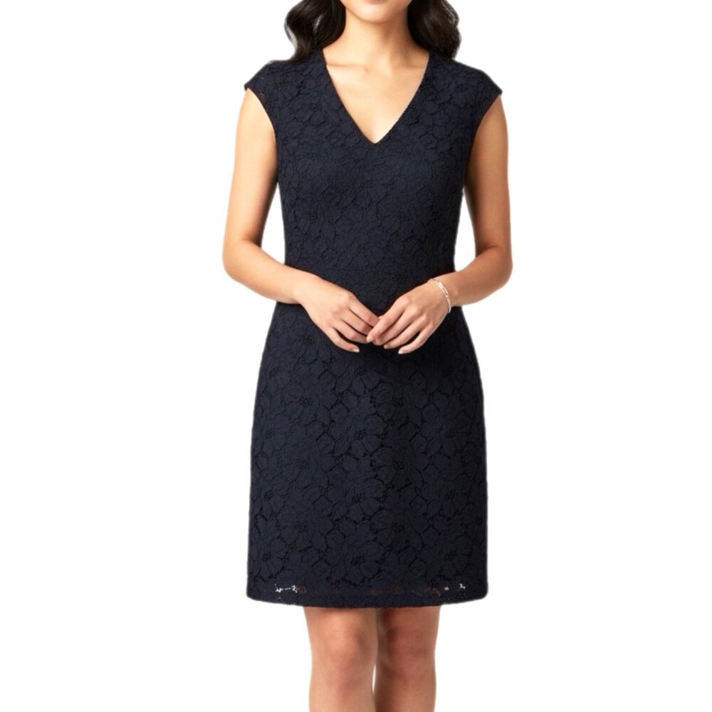 J Crew Dress Womens 00 Navy Floral Lace Sheath Cocktail Event Holiday Career